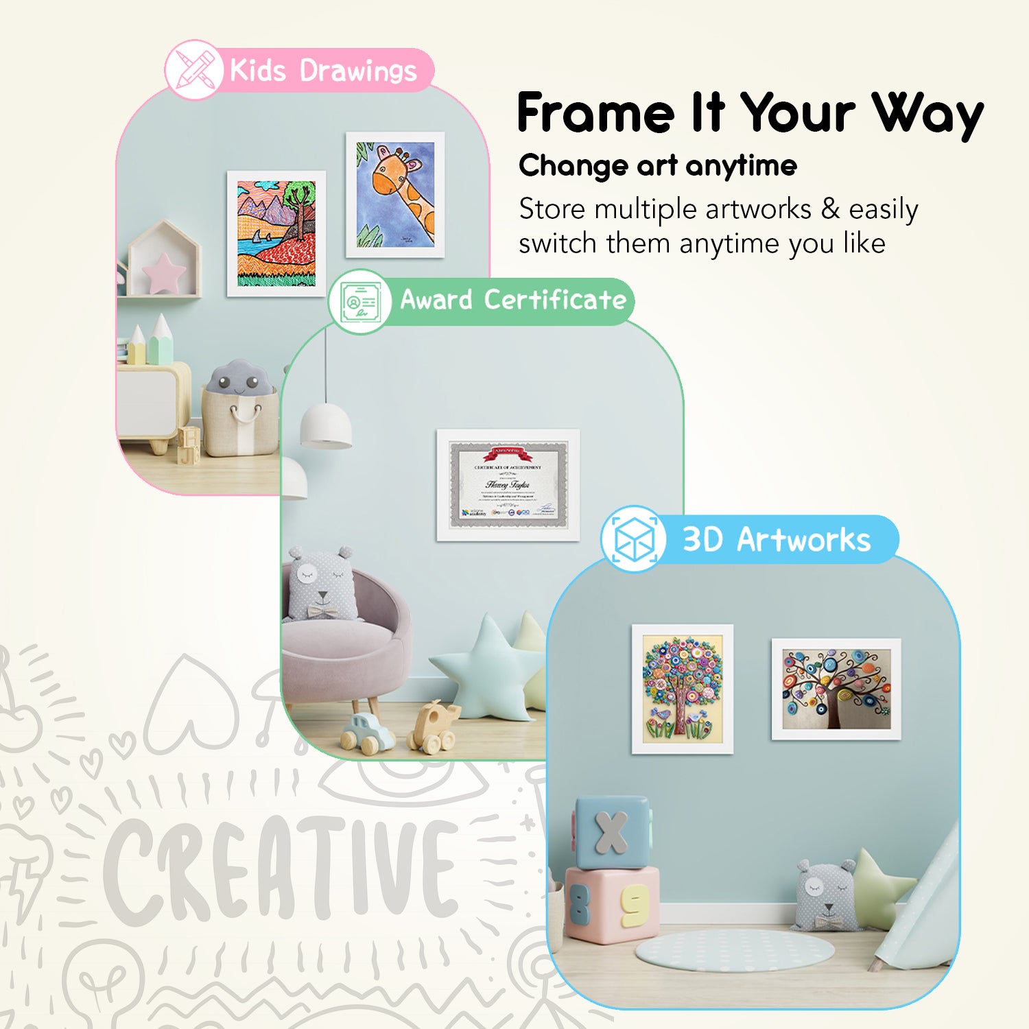 Wall Mounted Kids Art White Photo Frame (Size - 9.2x12.6 inch)