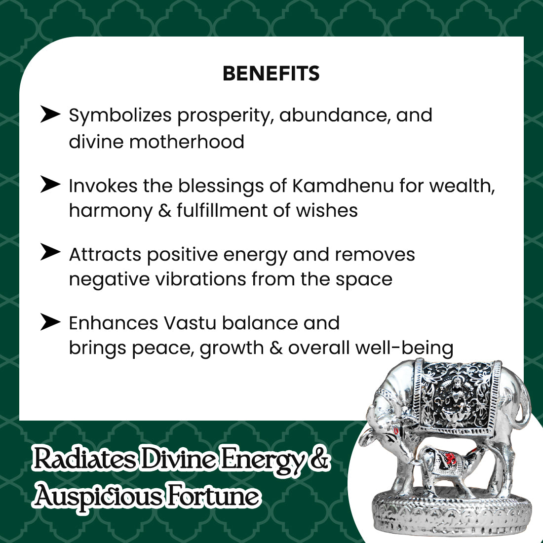 999 Silver Plated Kamdhenu Cow with Calf Vastu Idol for Home Decor & Pooja