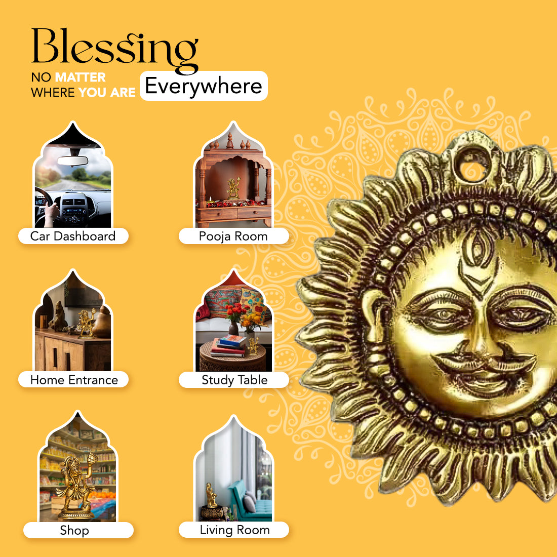 Brass Sun Face Wall Hanging Idol for Vastu  & Home Decor