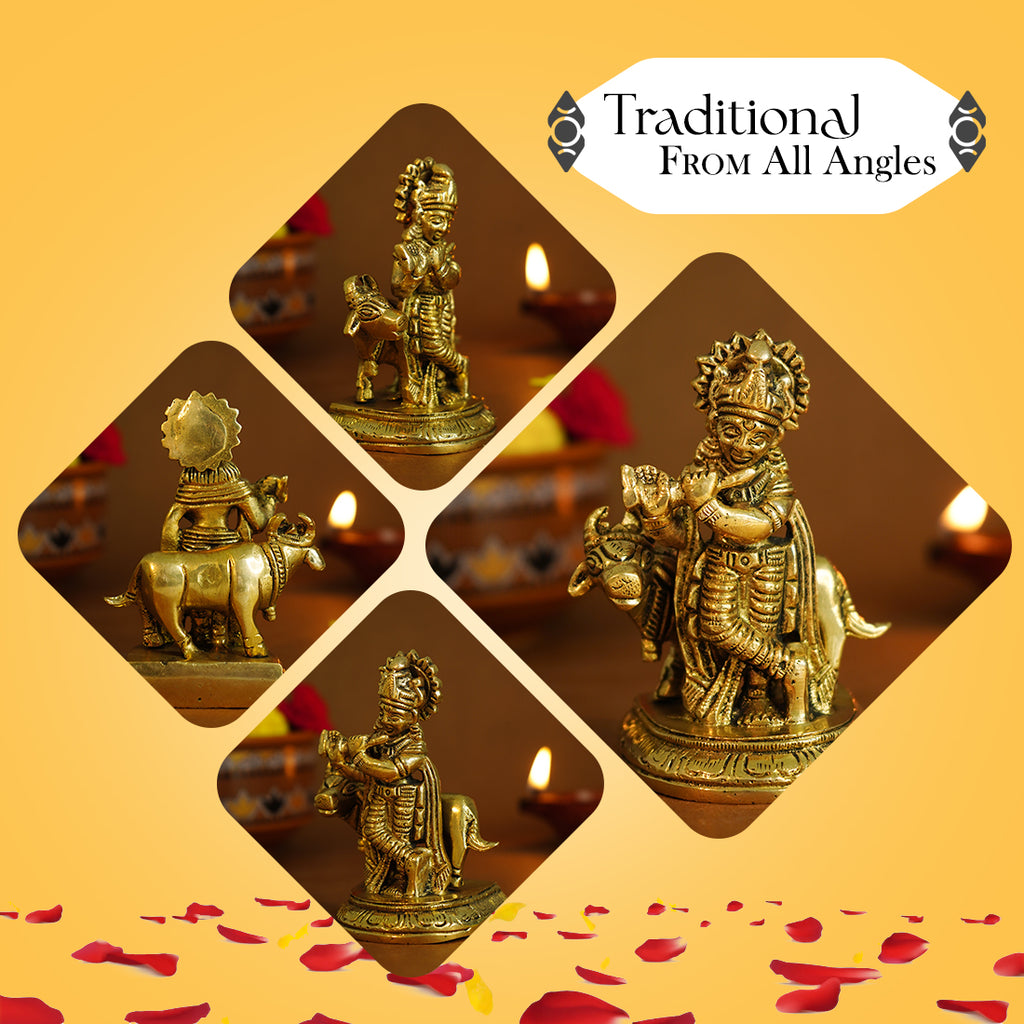 Pure Brass Lord Krishna Idol for Home Decor, Office Decor & Gifting