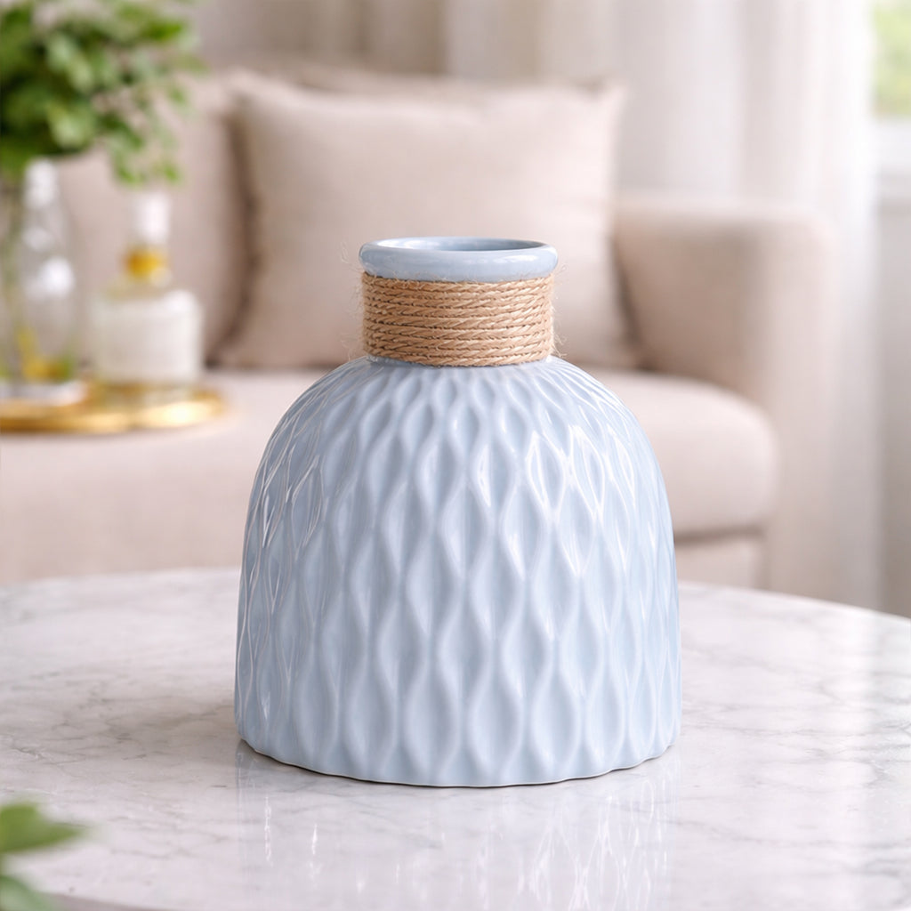 Ceramic Blue Flower Vase for Home Decor, Table Decor & Gifting