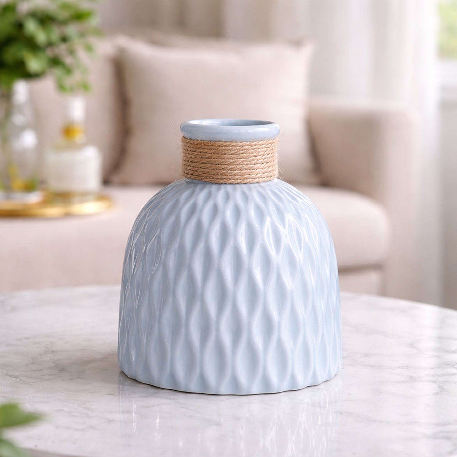 Ceramic Blue Flower Vase for Home Decor, Table Decor & Gifting