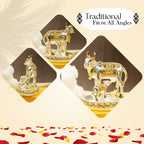 24K Gold and 999 Silver Plated Kamdhenu Cow with Calf Vastu Idol for Home Decor & Pooja