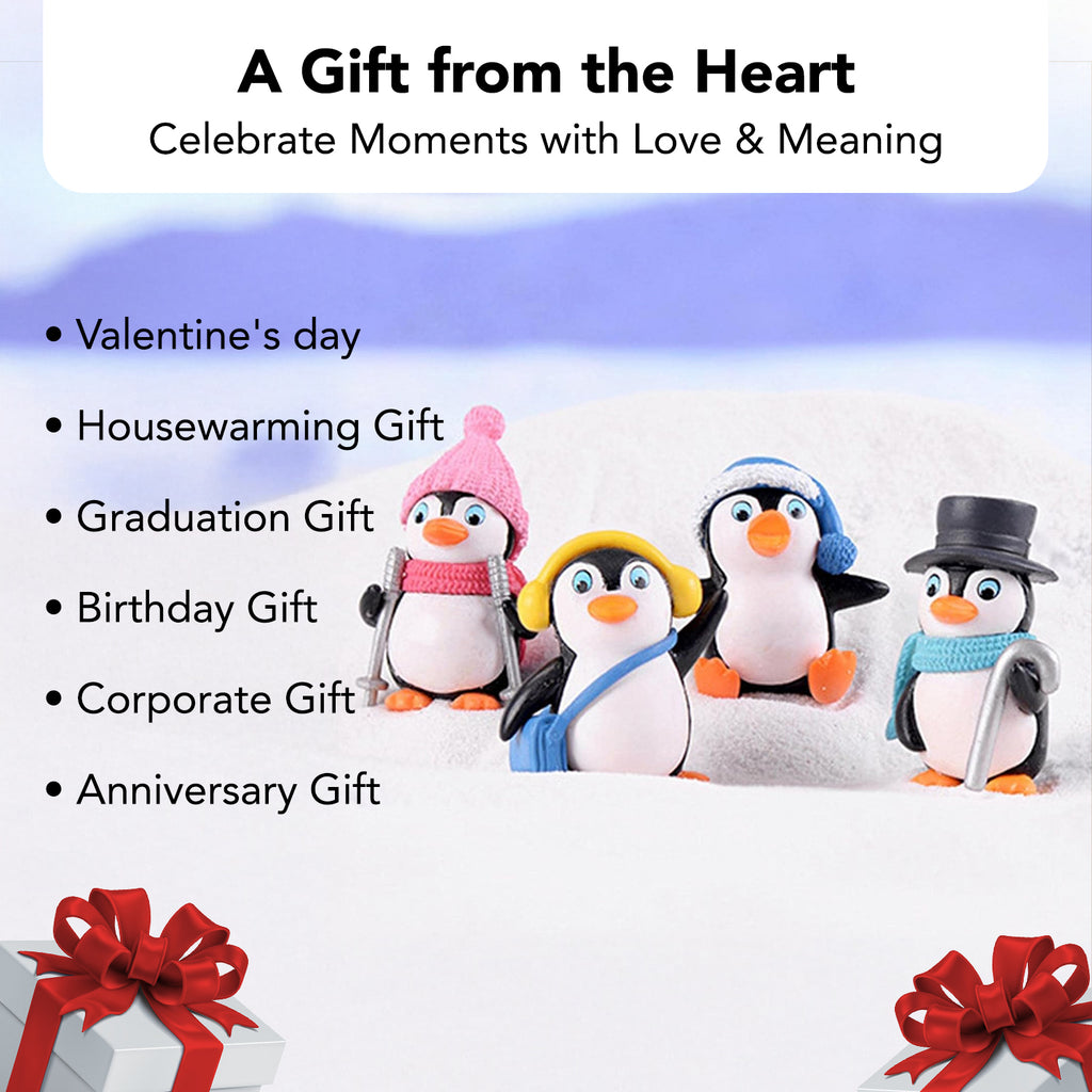 Penguin Miniature Toy Set of 4 for Car Dashboard, Office Desk & Home Decor