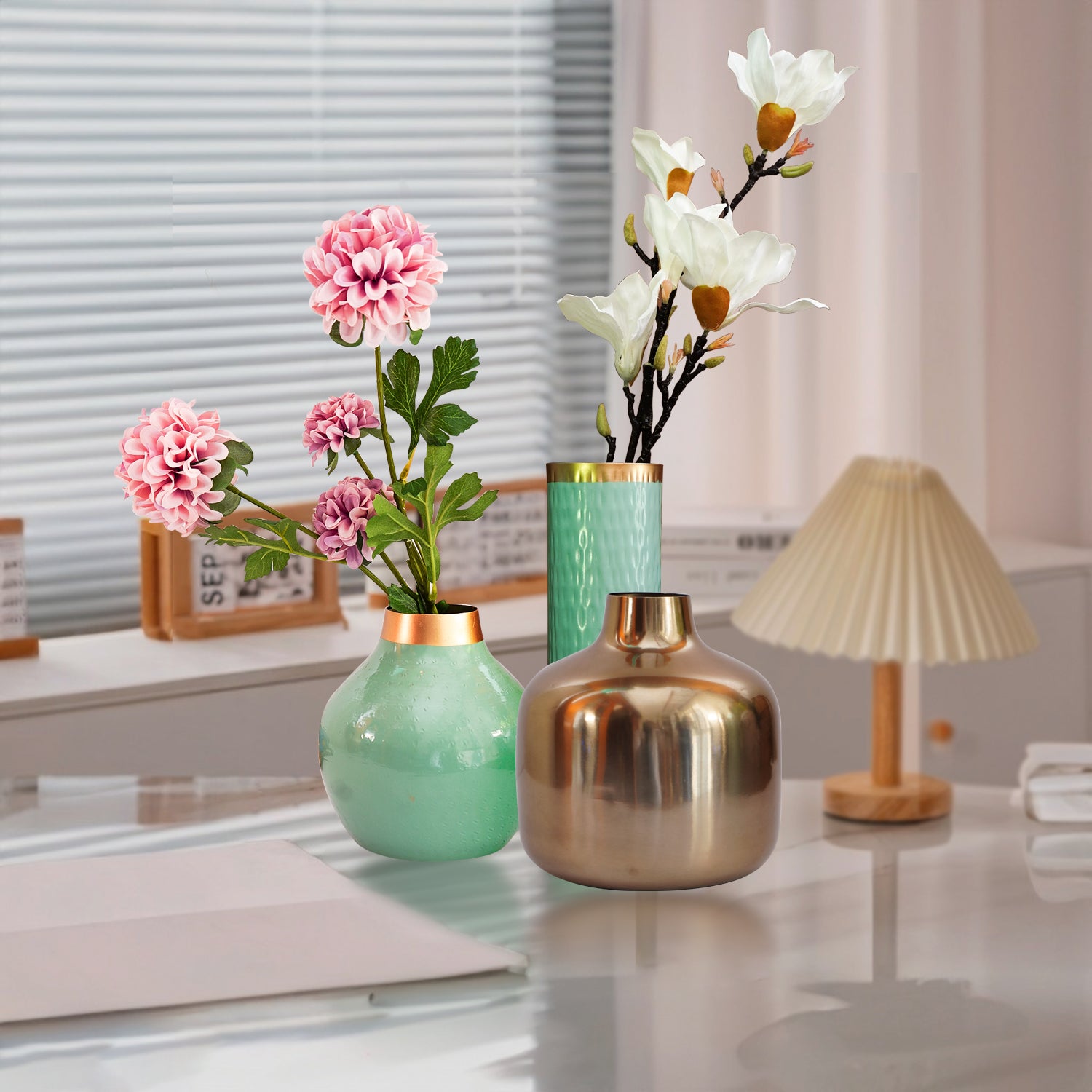 Metal Blue Flower Vase for Home Decor, Living Room & Gifting