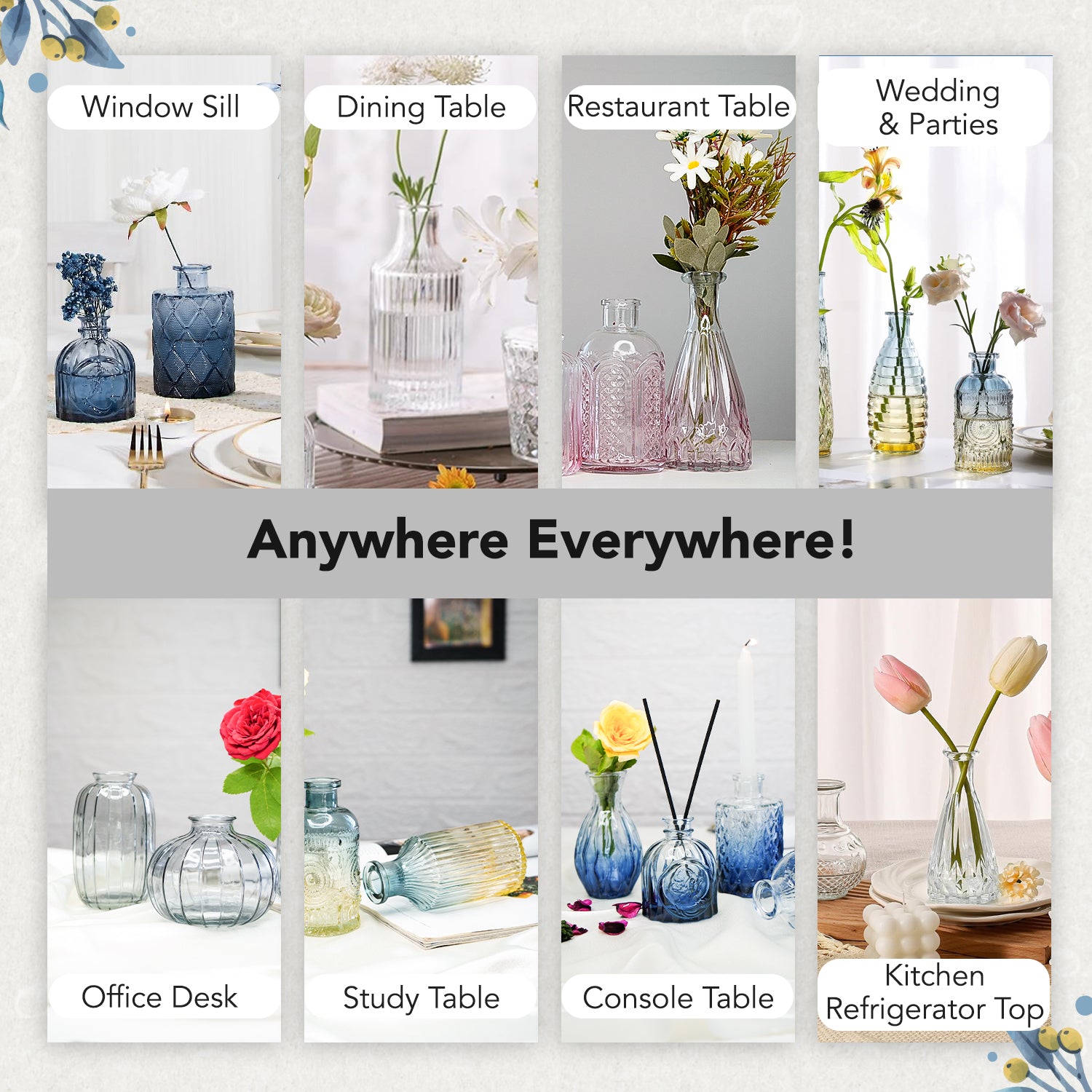 Glass Bud Vases Flower Pots Set of 5 for Home Decor