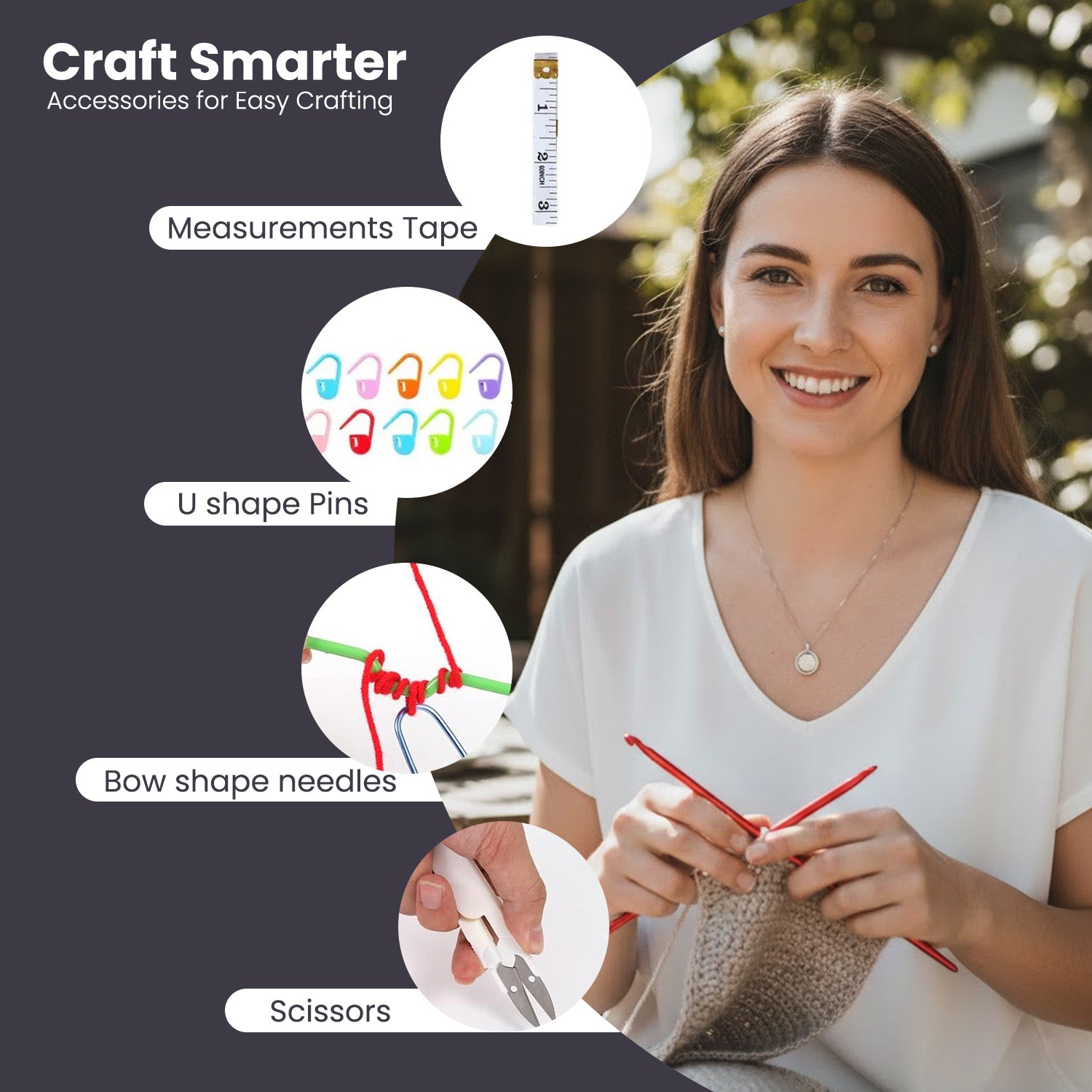Crochet Beginner Kit with Hooks, Needles & Tools for DIY Craft Learning