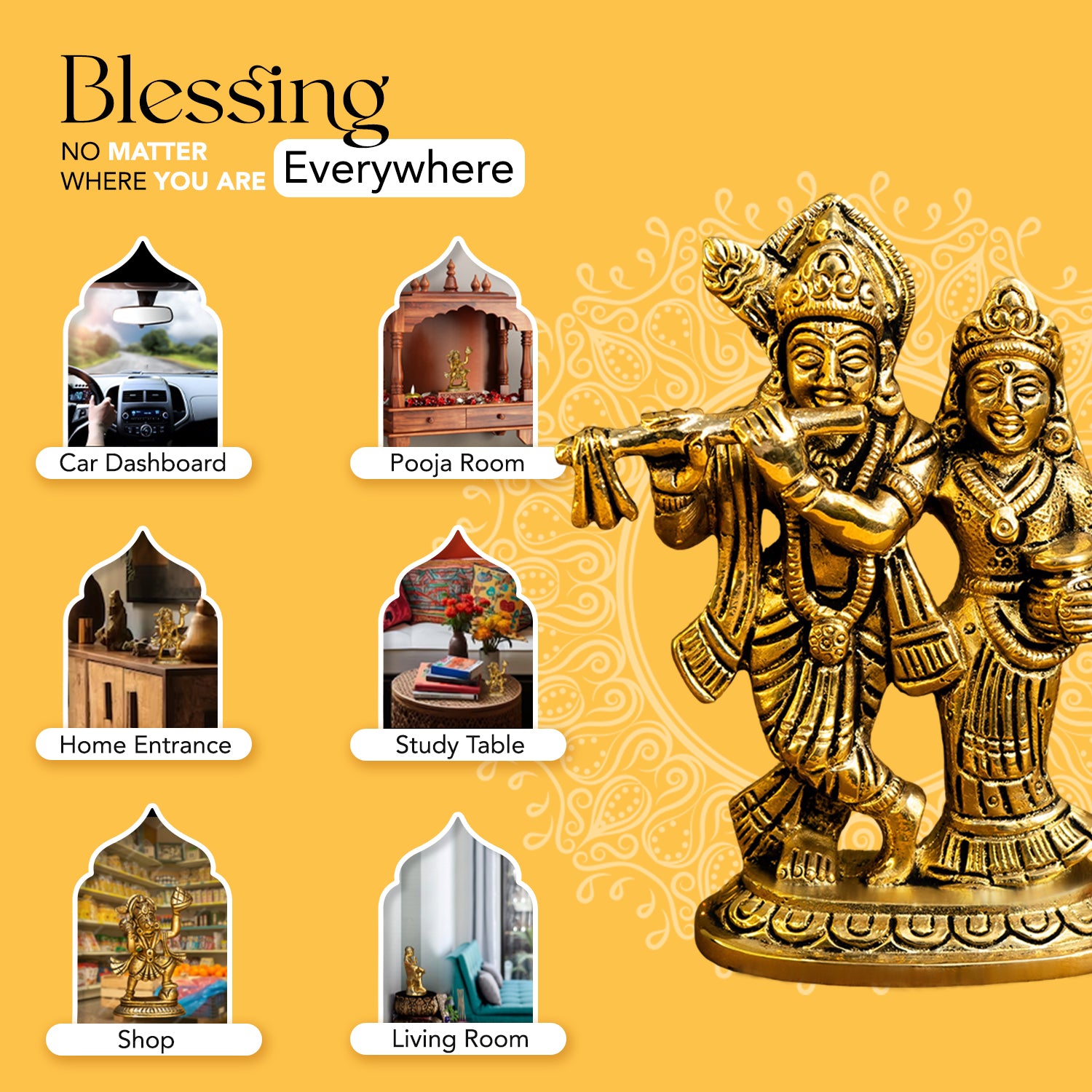 Brass Radha Krishna Idol (Size: 10.6 cm) for Pooja Room, Home Decor & Spiritual Gifting