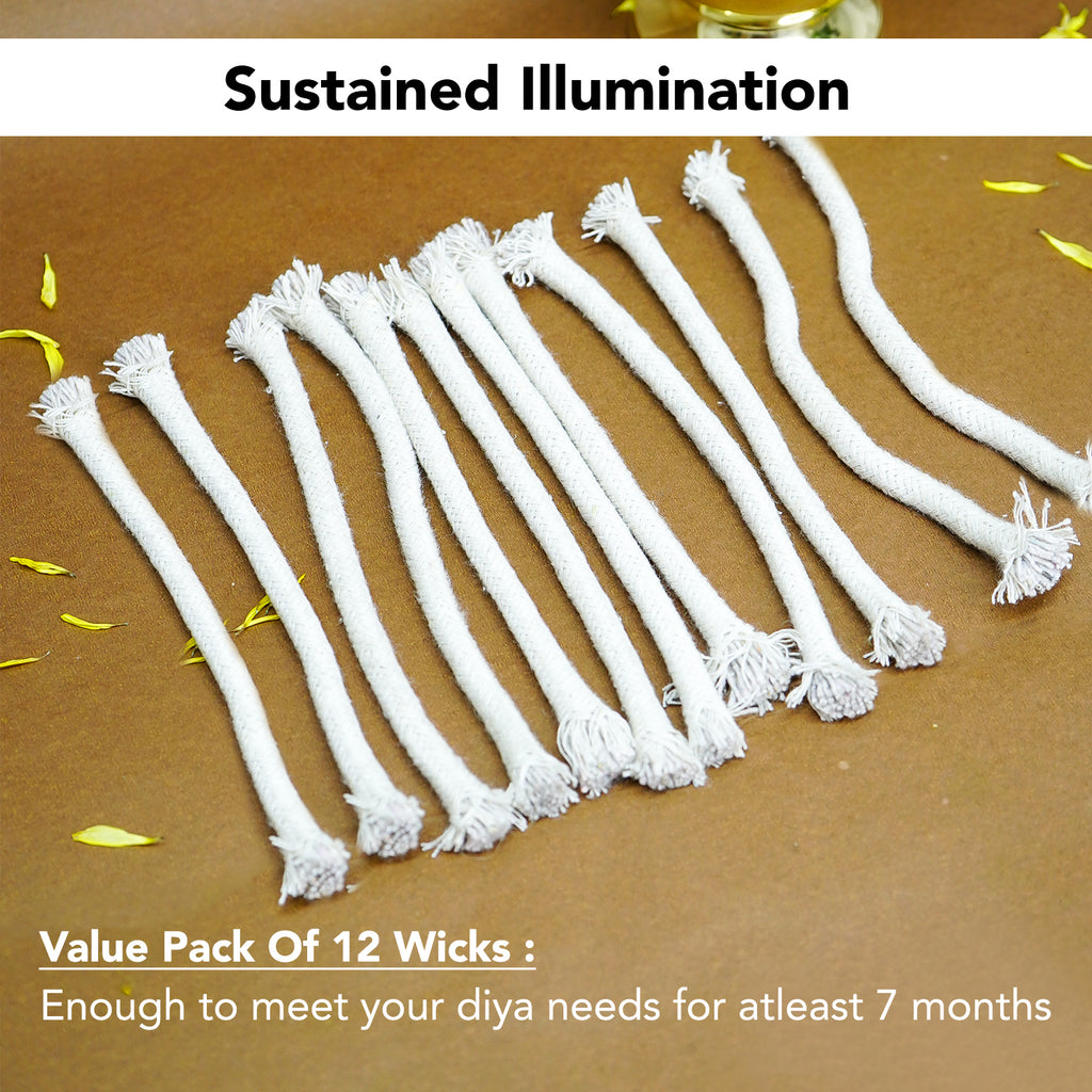 Cotton Wicks(15 cm) for Akhand Diya & Daily Puja(Pack of 12)