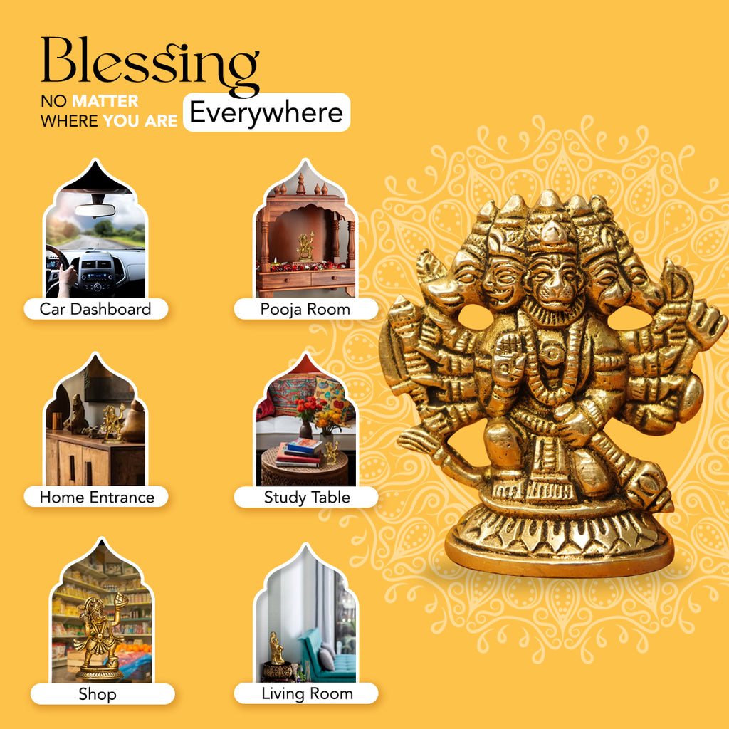 Brass Panchmukhi Hanuman Idol for Pooja & Home Decor