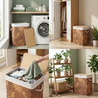 Bamboo Floral Foldable Laundry Basket with Lid for Storage & Organization
