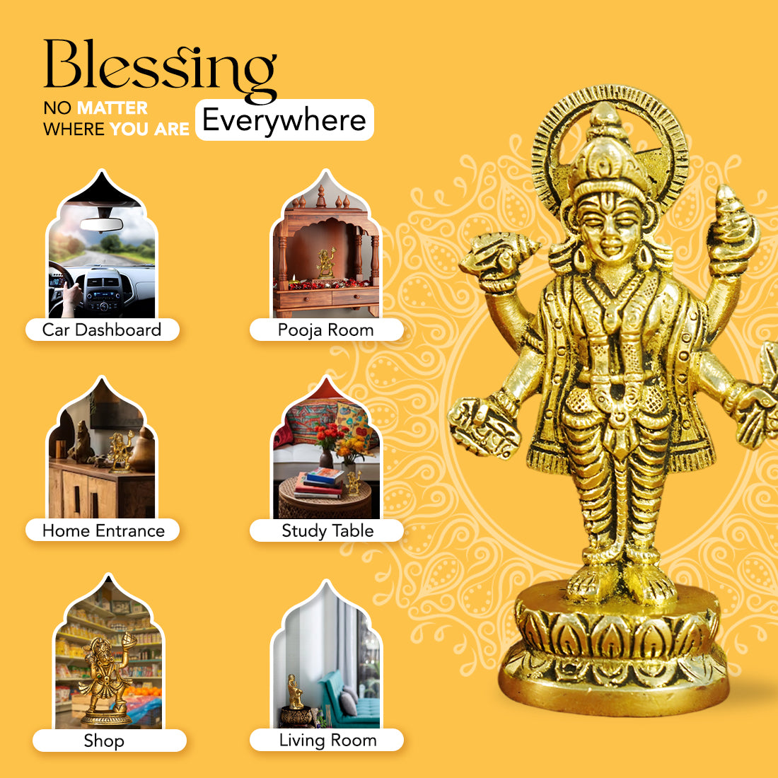 Pure Brass Dhanvantari Murti Idol for Pooja Room, Home Decor & Gifting