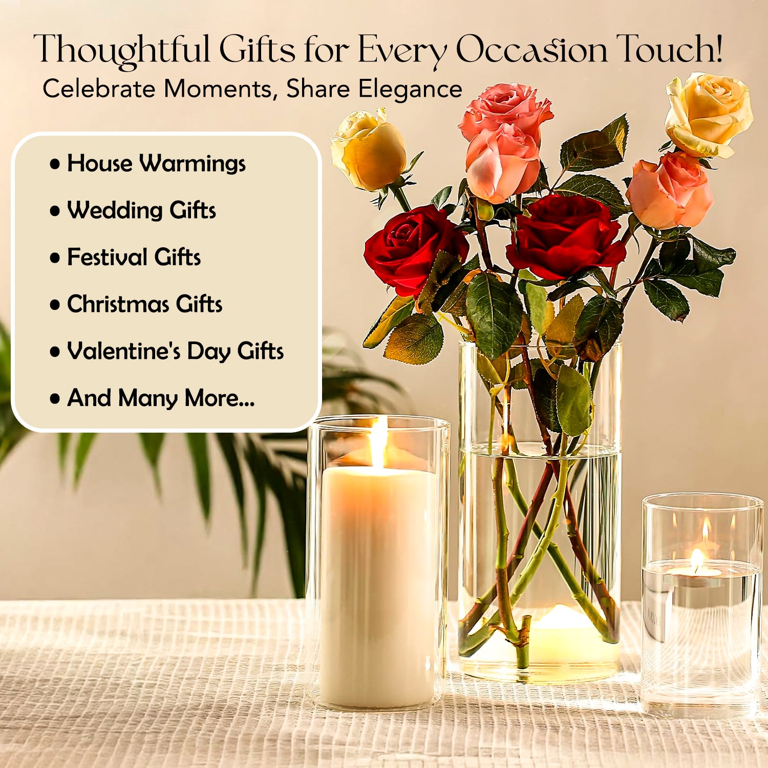 Cylindrical Glass Vase Set of 3 for Home Decor & Gifting