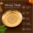 Brass Mandala Engraved Pooja Thali(8 inch) for Aarti, Pooja Rituals, Festive & Gifting