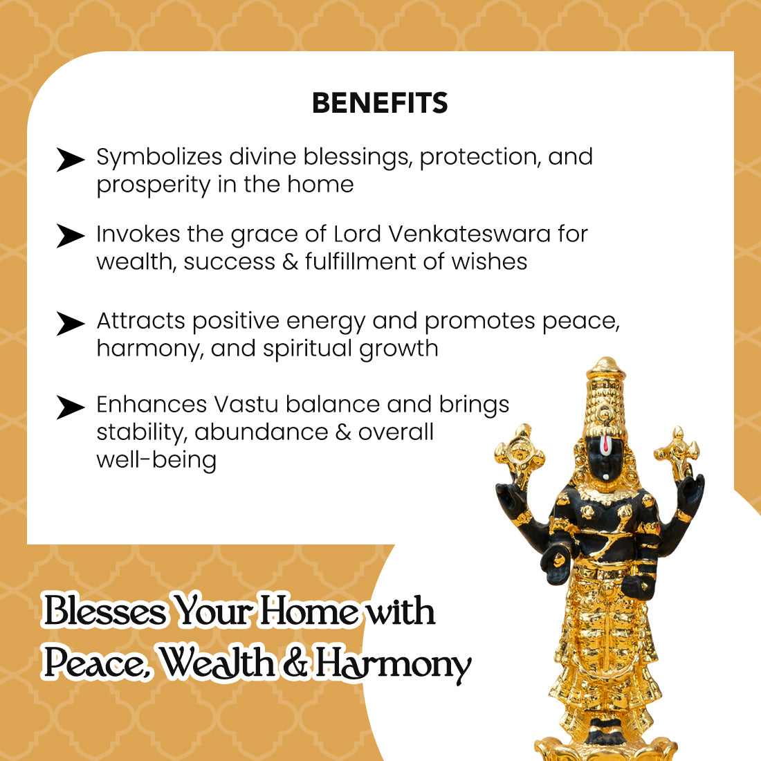 24K Gold Plated Tirupati Balaji Venkateshwara Idol with Gift Box for Housewarming, Wedding & Gifting