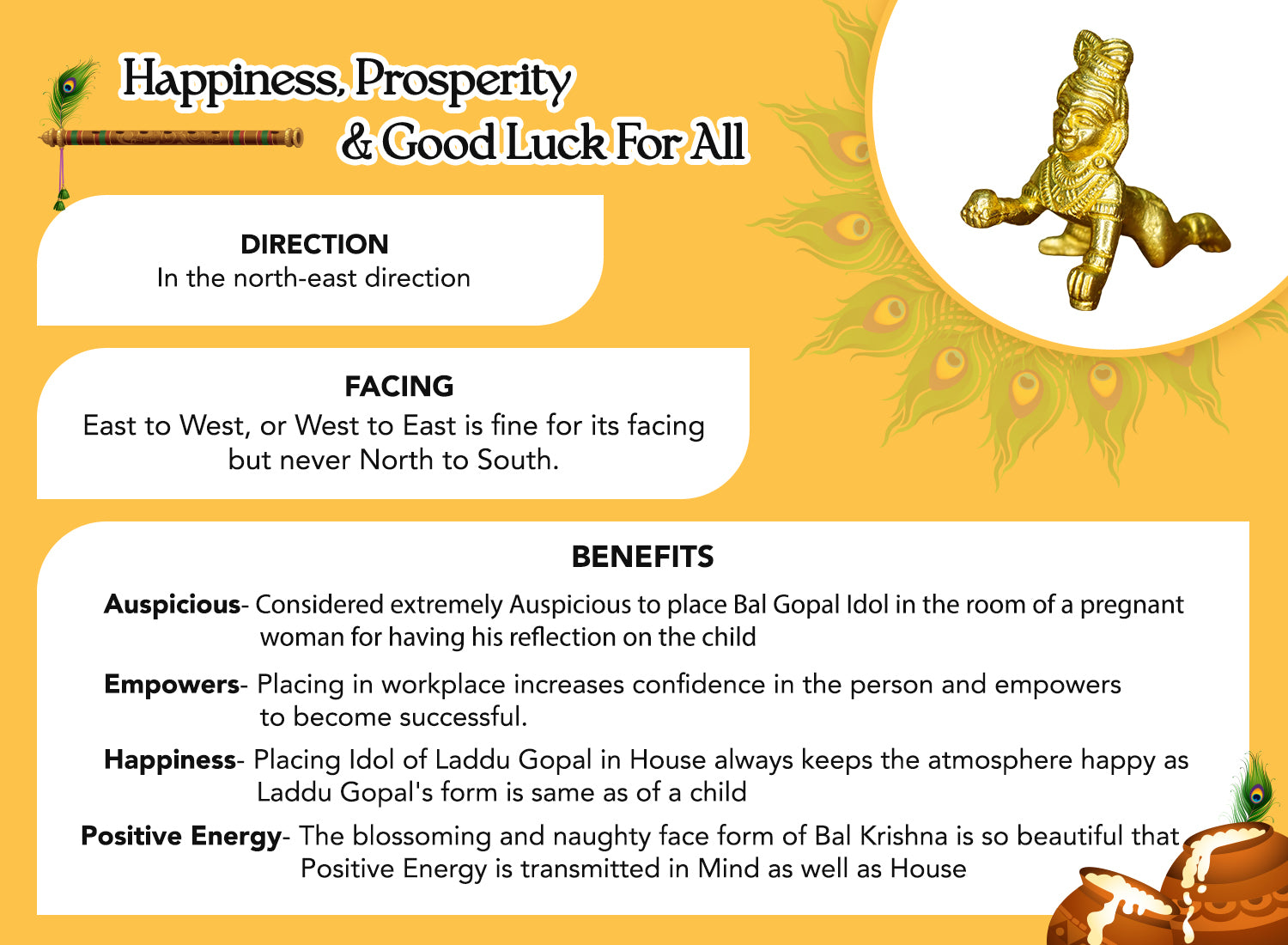 Pure Brass Bal Gopal Idol for Home Decor, Pooja & Gifting