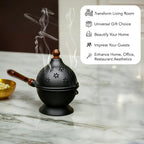 Metal Dhoop Dani with Wooden Holder for Pooja & Home Decor