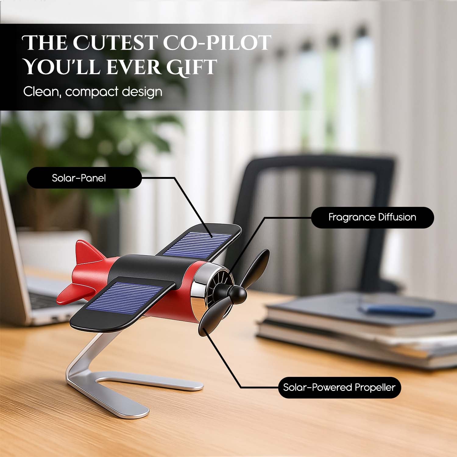Solar Powered Airplane Freshener for Car Dashboard