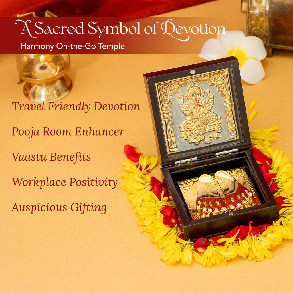 Ganesha 24K Gold Plated Photo Frame Pocket Temple for Home & Spiritual Gifting