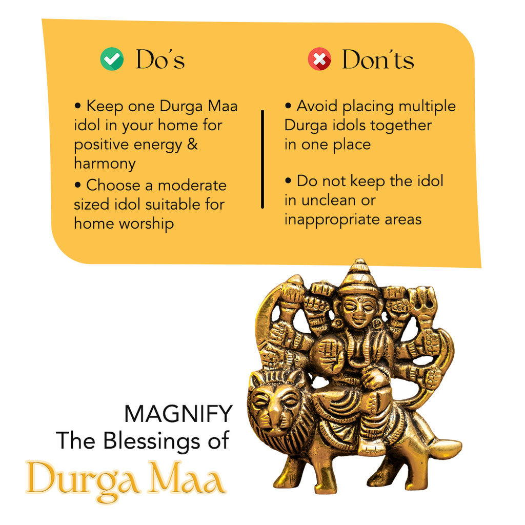 Brass Durga Maa Idol for Home Decor, Office Desk & Car Dashboard