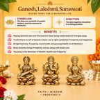 Pure Brass Lakshmi Ganesh Saraswati Idol with Velvet Gift Box for Housewarming, Wedding & Gifting
