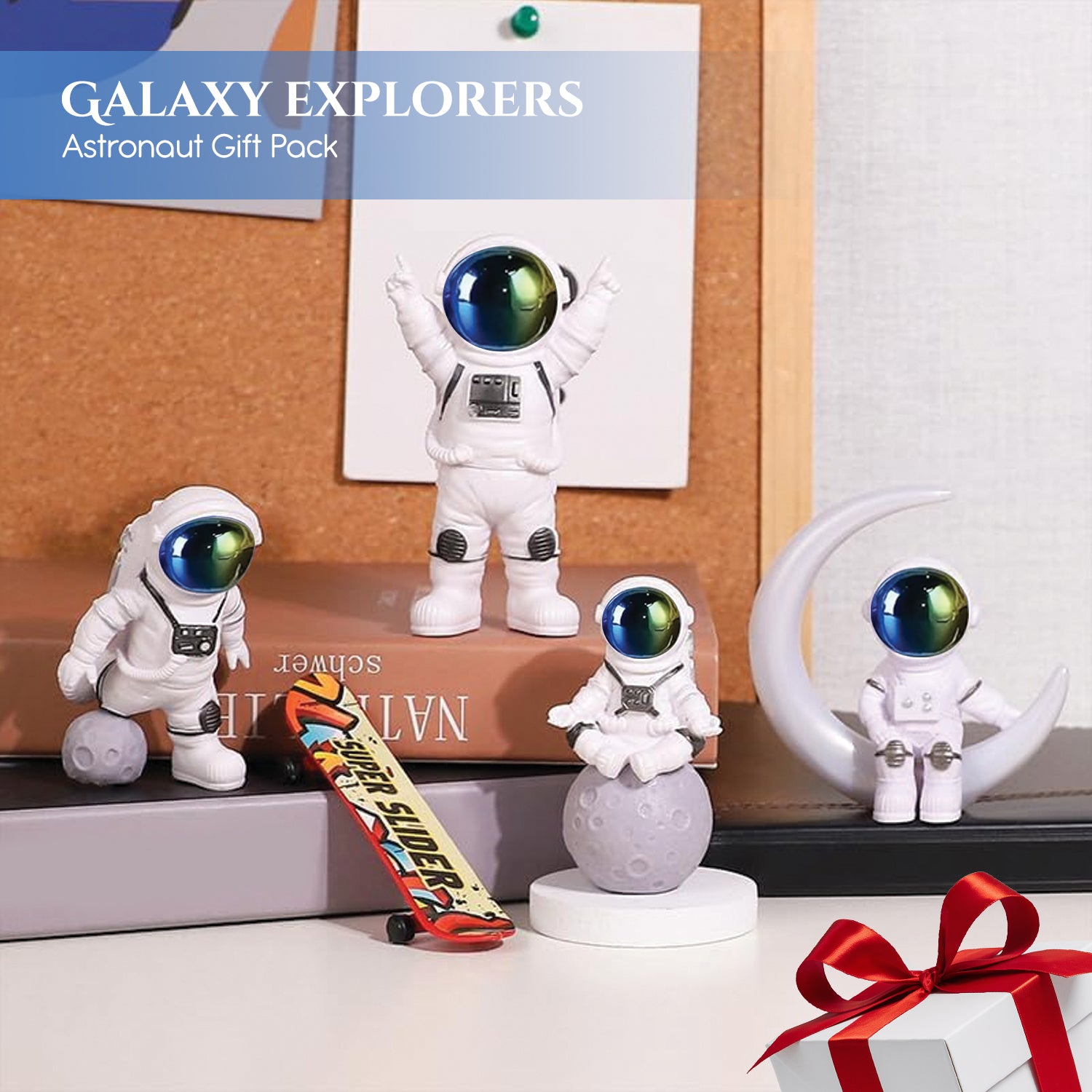 Astronaut Miniature Toy Set of 4 for Office Desk, Study Table & Home Decor