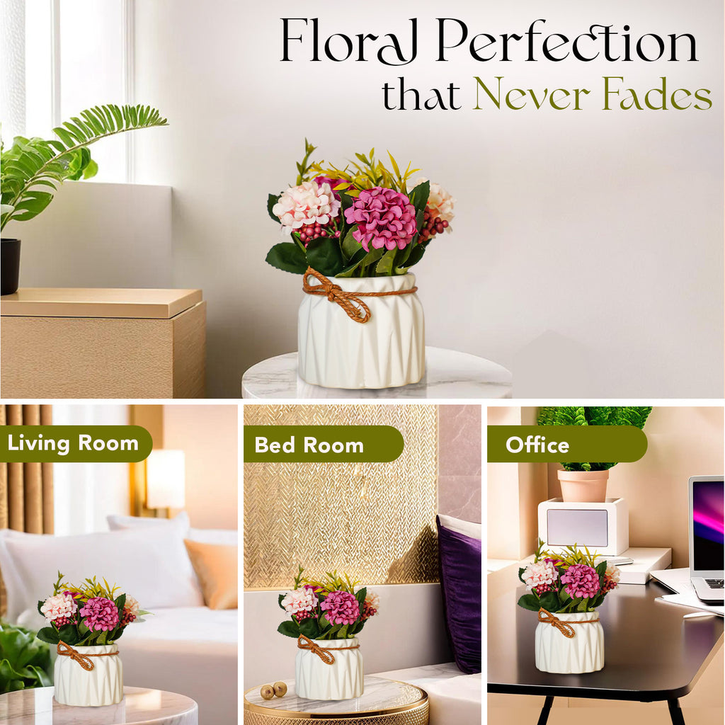 Ceramic Chrysanthemum Artificial Flower Vase for Home Decor & Table Decoration