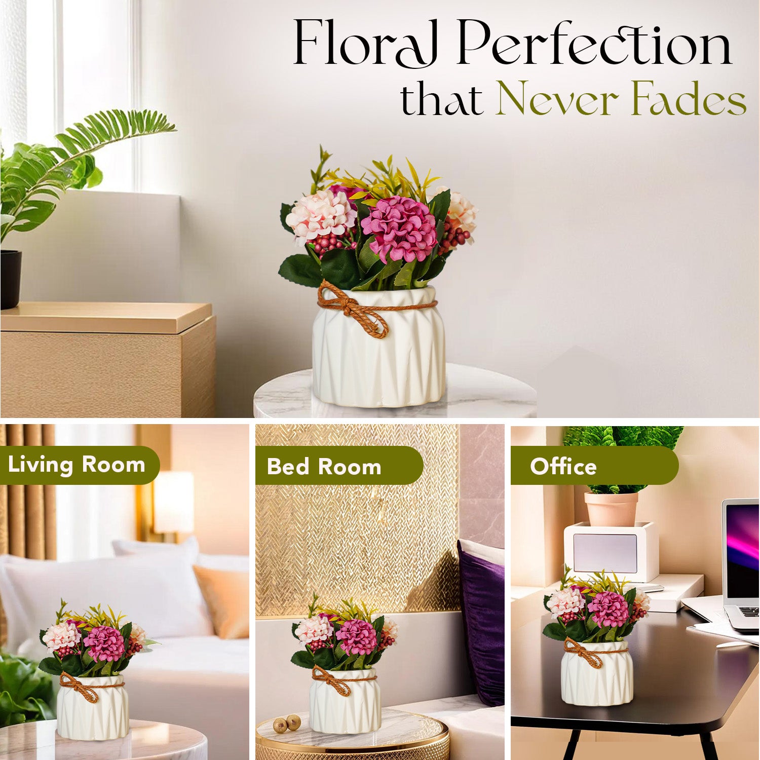 Ceramic Chrysanthemum Artificial Flower Vase for Home Decor & Table Decoration