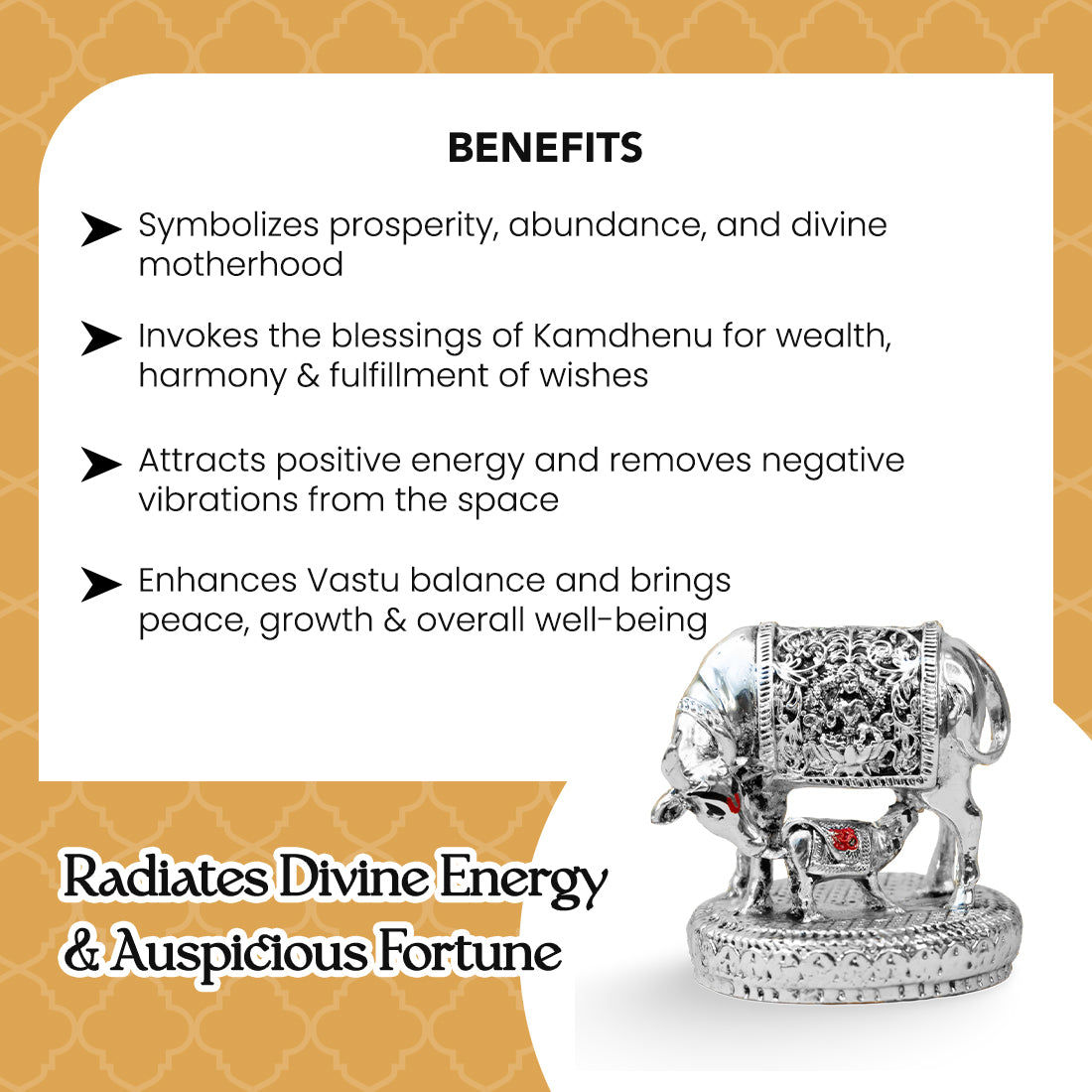 999 Silver Plated Kamdhenu Cow with Calf Idol with Gift Box for Housewarming, Wedding & Gifting