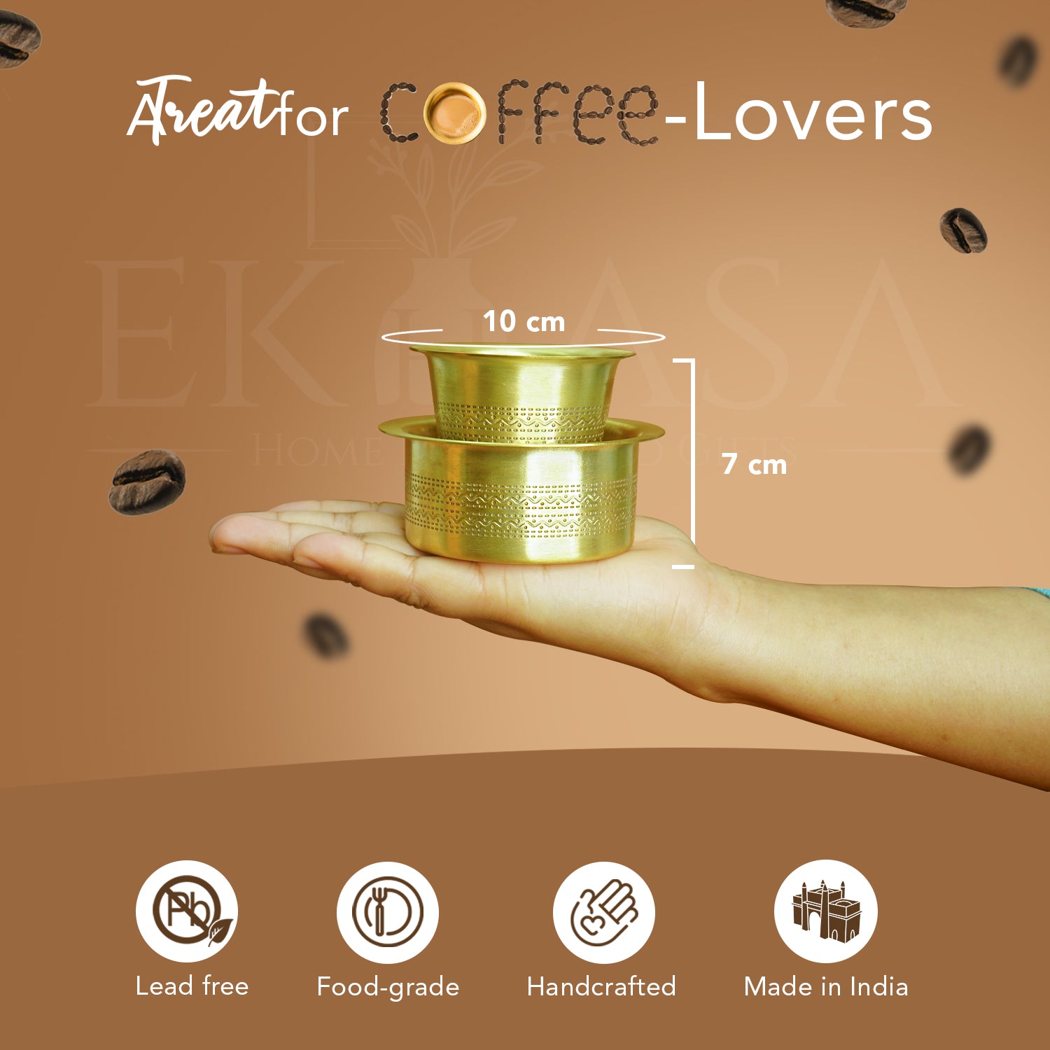 Brass Filter Coffee Cup Dabara Set for Home & Kitchen Use