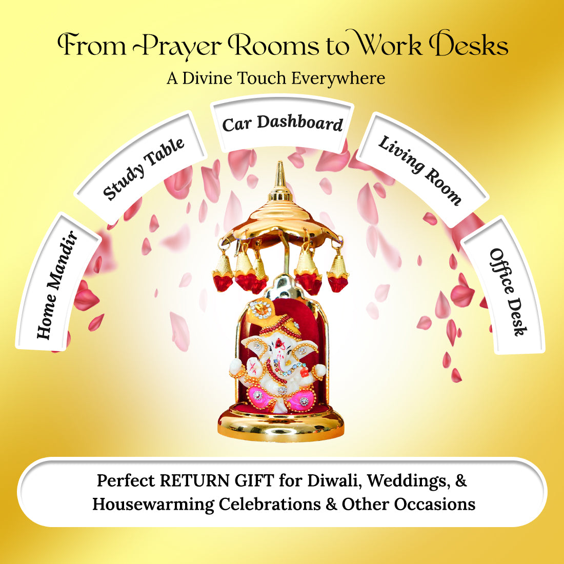Ganesha Idol with Umbrella for Car Dashboard Decor & Spiritual Gifting