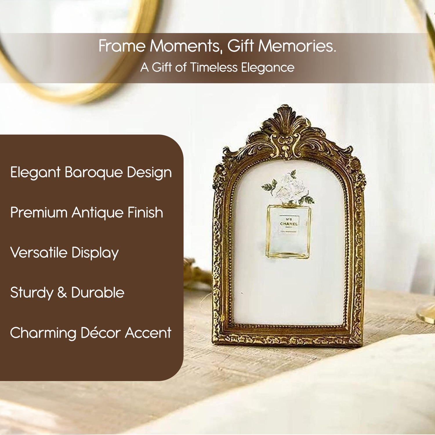 Resin Vintage Round Frame with Glass for Home Decor ,Table & Display