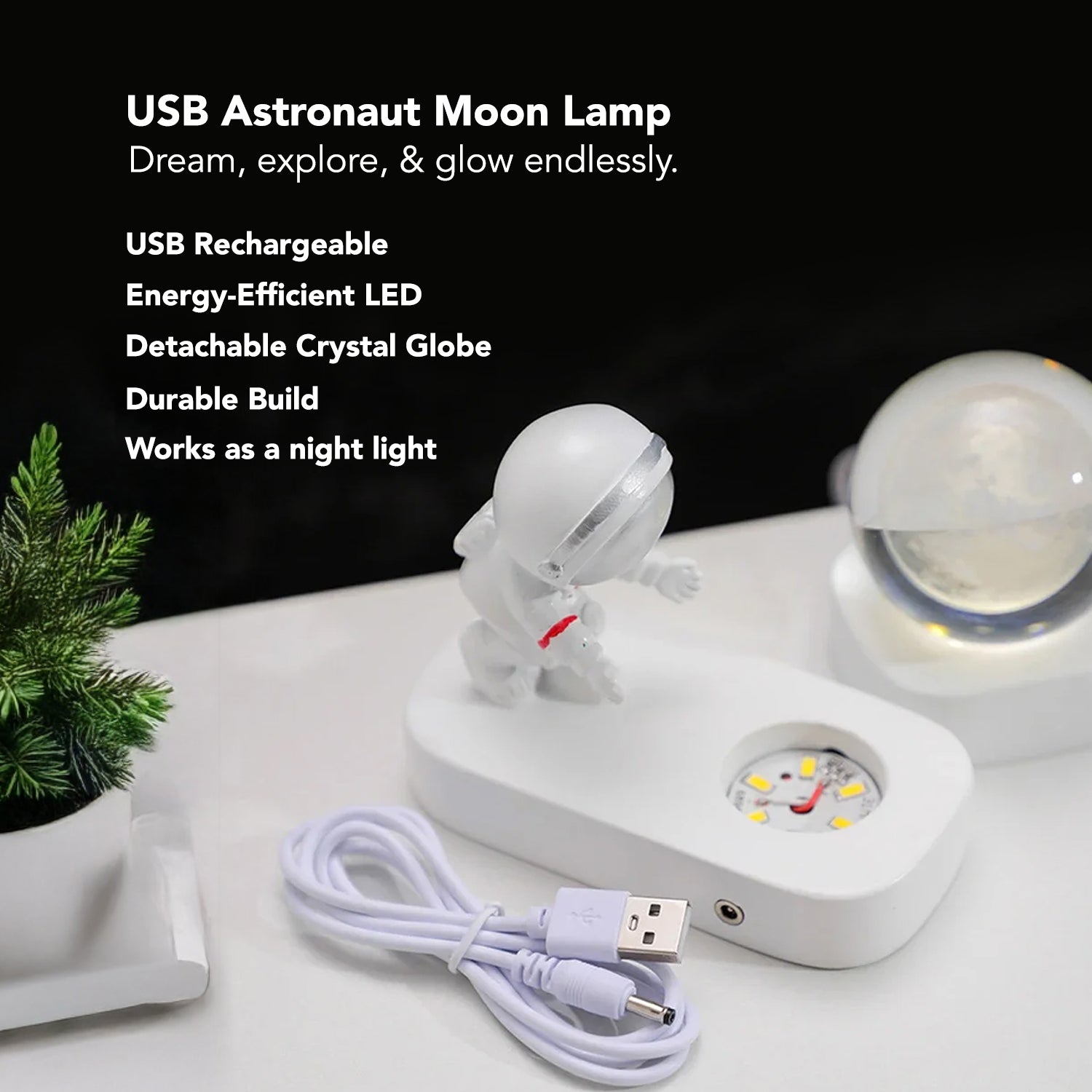 Astronaut Crystal Ball Night Lamp Showpiece for Bedroom and Desk Decor