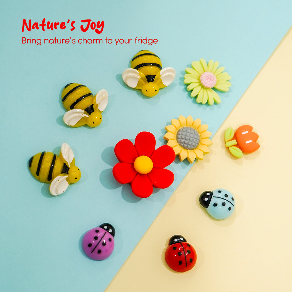 Floral Bees Fridge Magnet Set of 10 for Home & Kitchen Decor