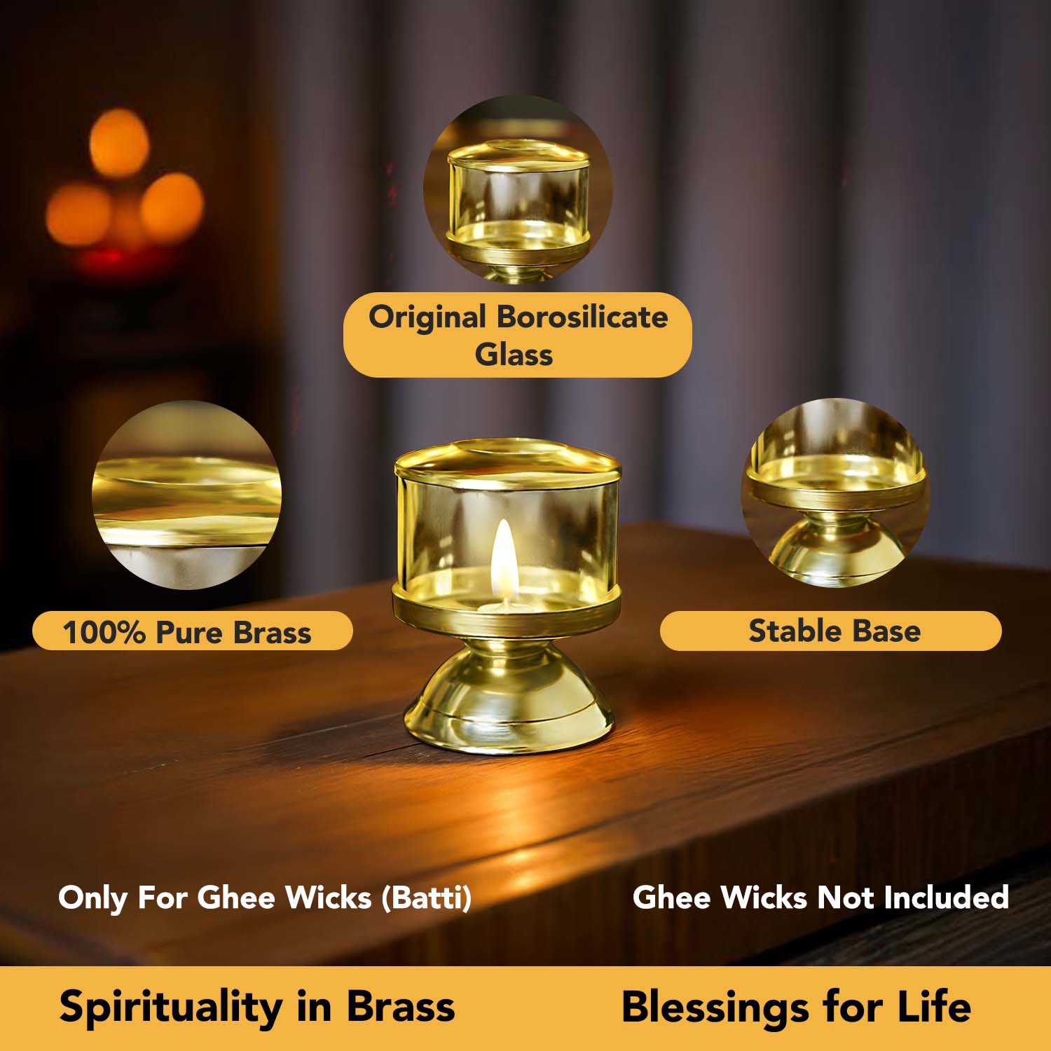Brass Ghee Diya with Glass Cover for Puja & Home Decor