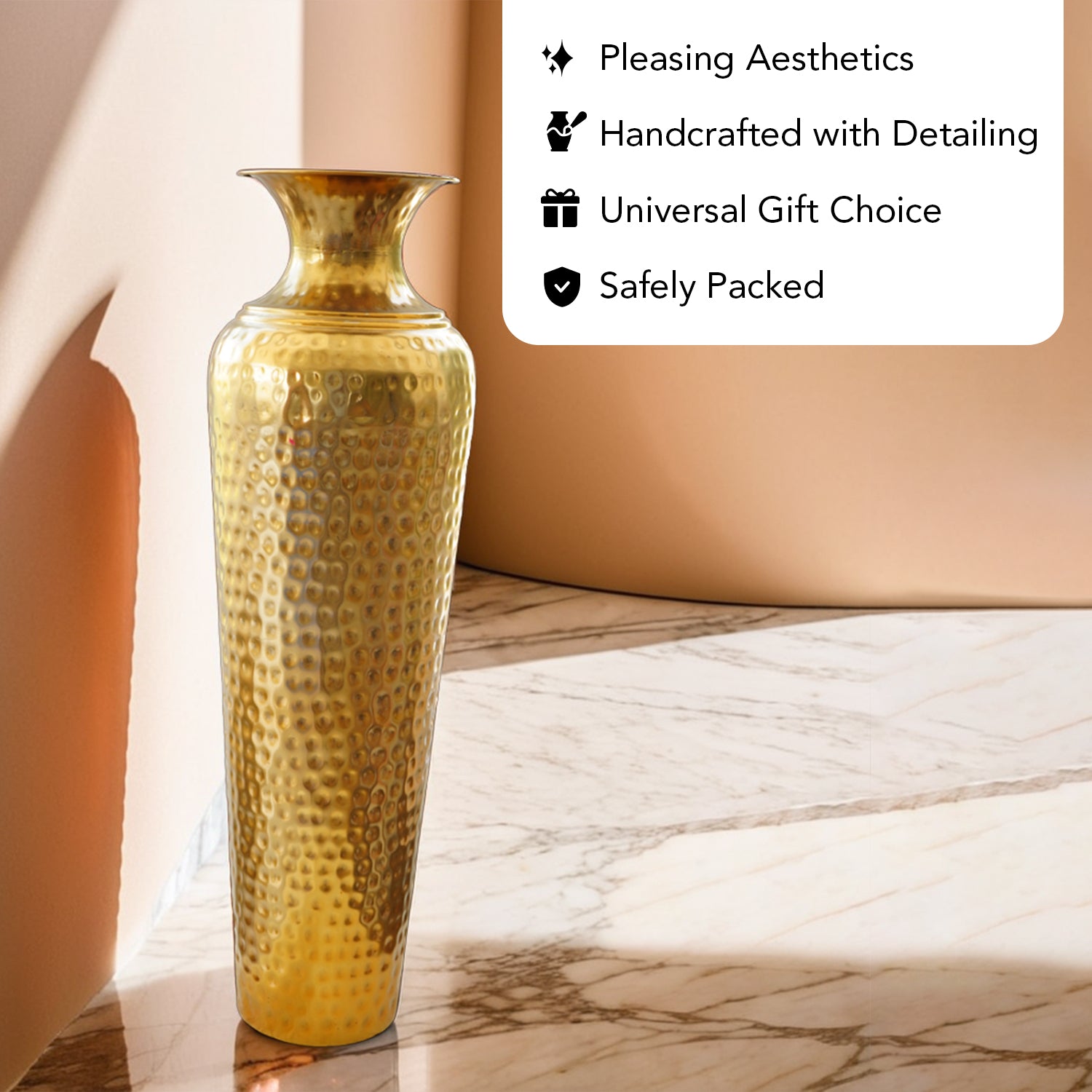 Golden Metal Vase for Home Decor, Living Room & Gifting
