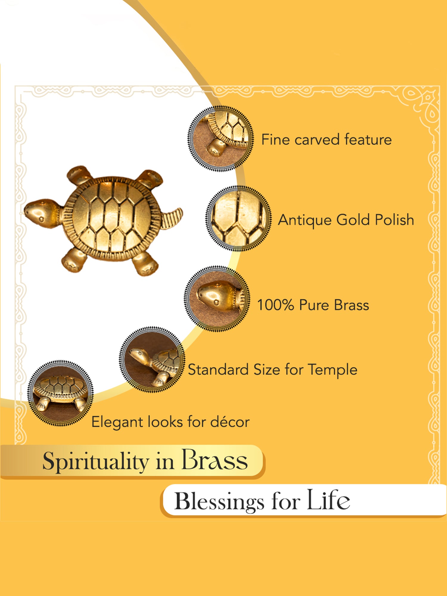 Brass Feng Shui Tortoise Idol for Vastu & Home Decor