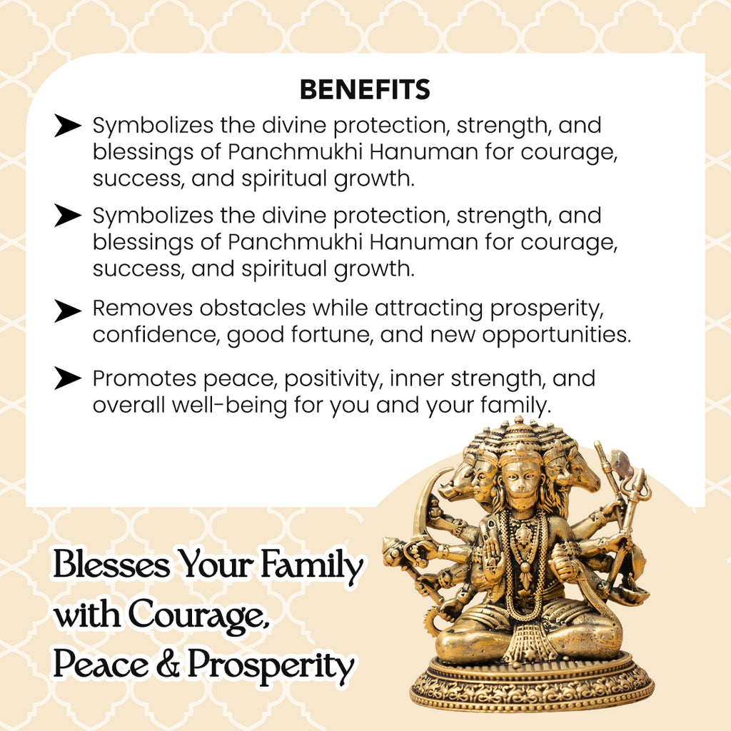 Brass Panchmukhi Hanuman Idol for Pooja & Home Decor
