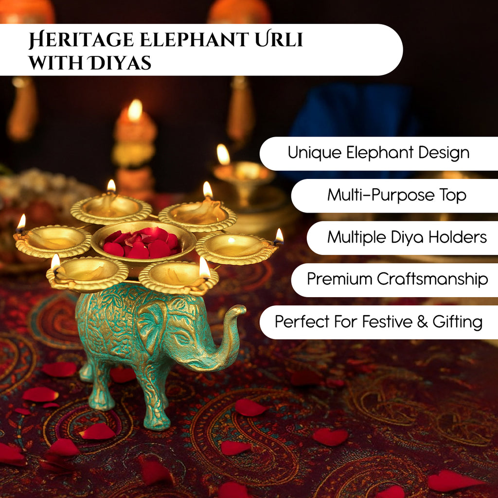 Elephant Urli Diya Holder for Home Decor, Pooja & Diwali Gifting