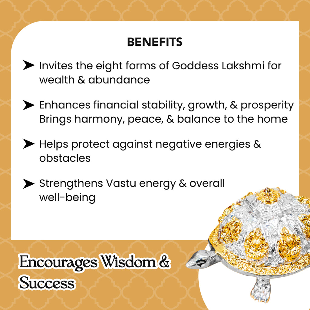 999 Silver Plated Ashtalakshmi Tortoise Idol with Gift Box for Housewarming , Wedding, Vastu & Gifting