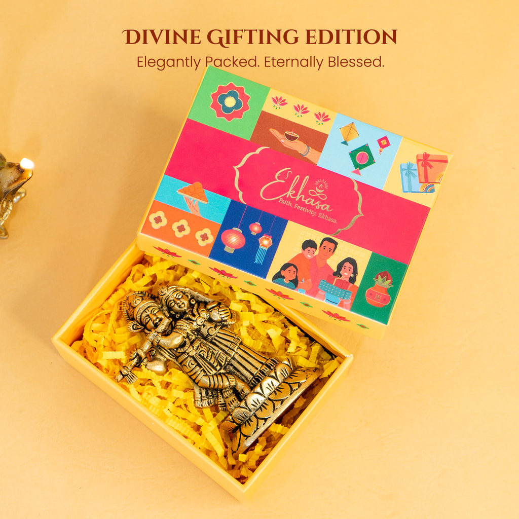 Brass Radha Krishna Idol with Gift Box for Housewarming, Wedding & Gifting