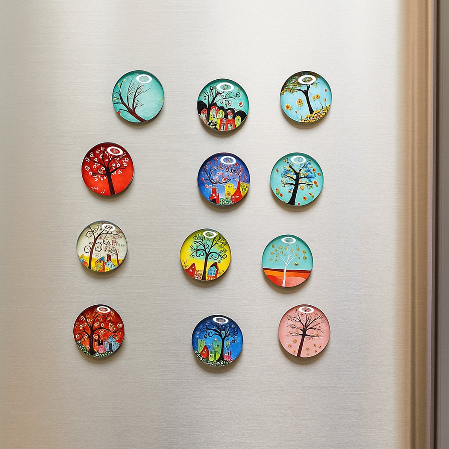 Multicolor Tree of Life Glass Fridge Magnets for Home & Kitchen Decor