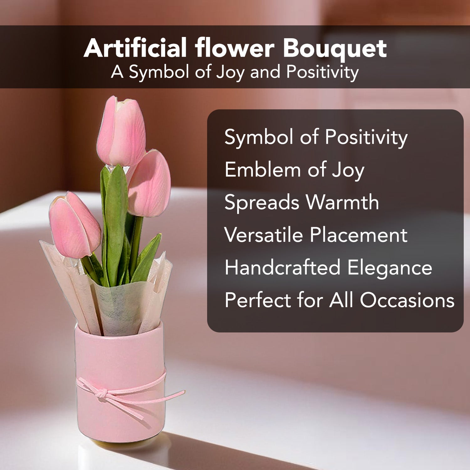 Artificial Tulip Flower with Pot for Home Decor & Gifting