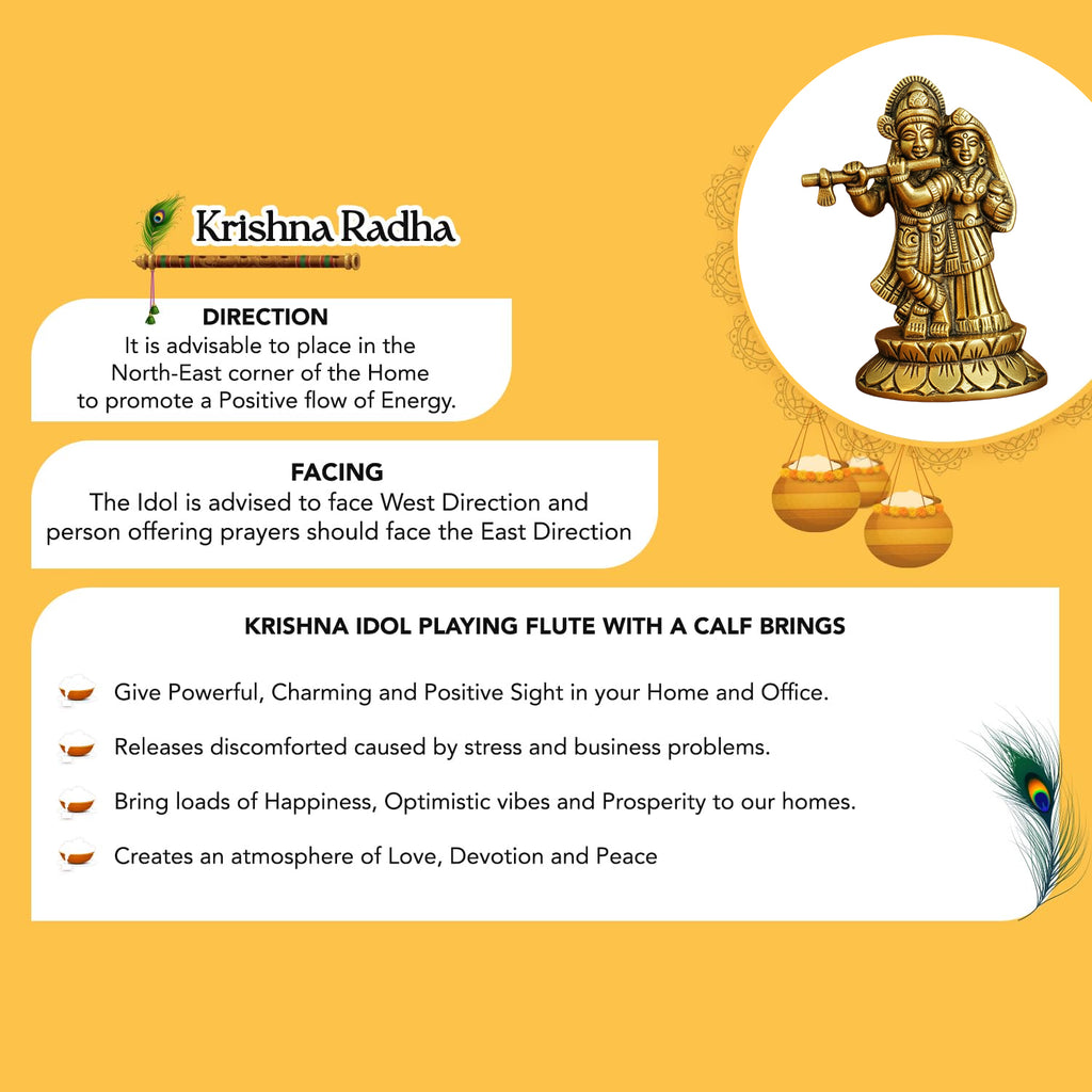 Brass Radha Krishna Idol (Size: 8 cm) for Pooja Room, Home Decor & Spiritual Gifting
