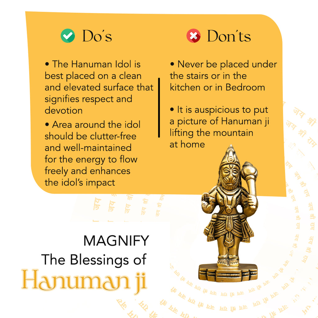 Brass Hanuman Idol for Home Puja, Office Desk & Car Dashboard
