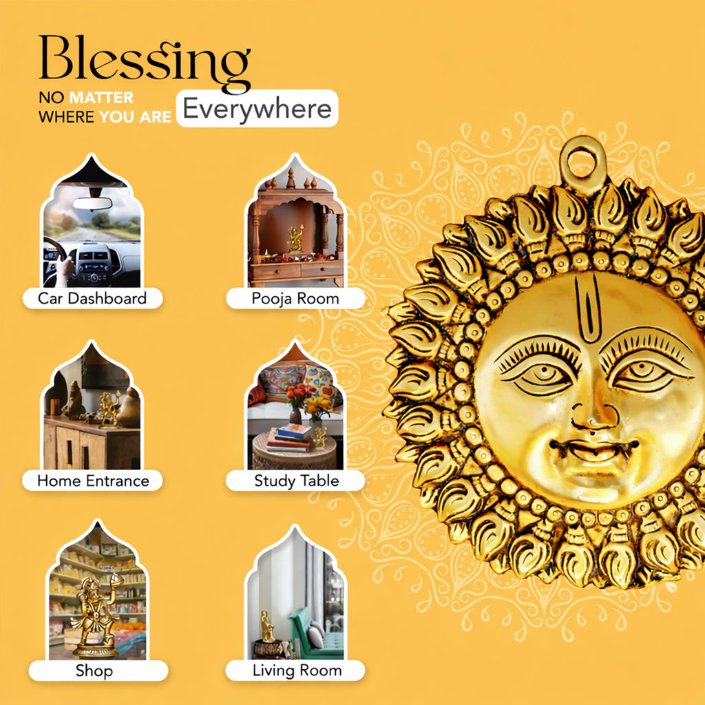 Pure Brass Sun Face Wall Hanging Idol for Vastu  & Home Decor