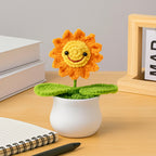 Smiley Sunflower Crochet Flowers Pot for Home Decor, Car Dashboard & Gifting