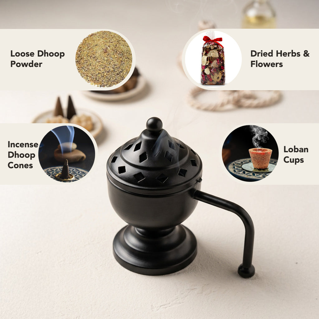 Metal Dhoop Dani for Home Pooja, Incense Burning & Spiritual Decor