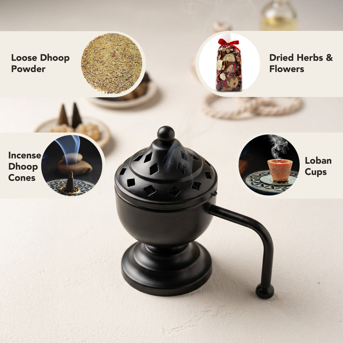 Metal Dhoop Dani for Home Pooja, Incense Burning & Spiritual Decor