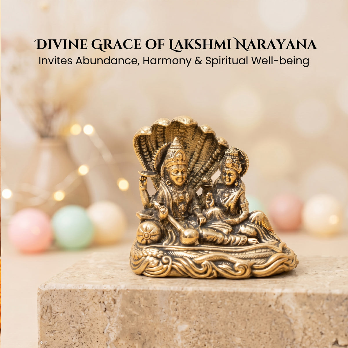 Brass Vishnu Lakshmi Idol for Pooja & Home Decor